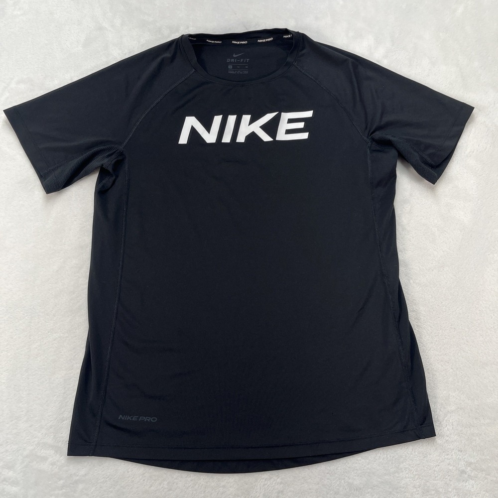 Nike Pro Dri-Fit Shirt Womens XL Black Spellout Athletic Fitness Outdoor Running